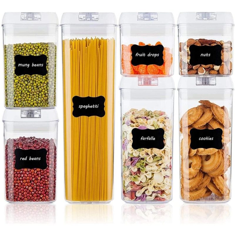 airtight food storage containers vtopmart 7 pieces bpa free plastic cereal containers with easy lock lids for kitchen pantry organization and storage include 24 labels